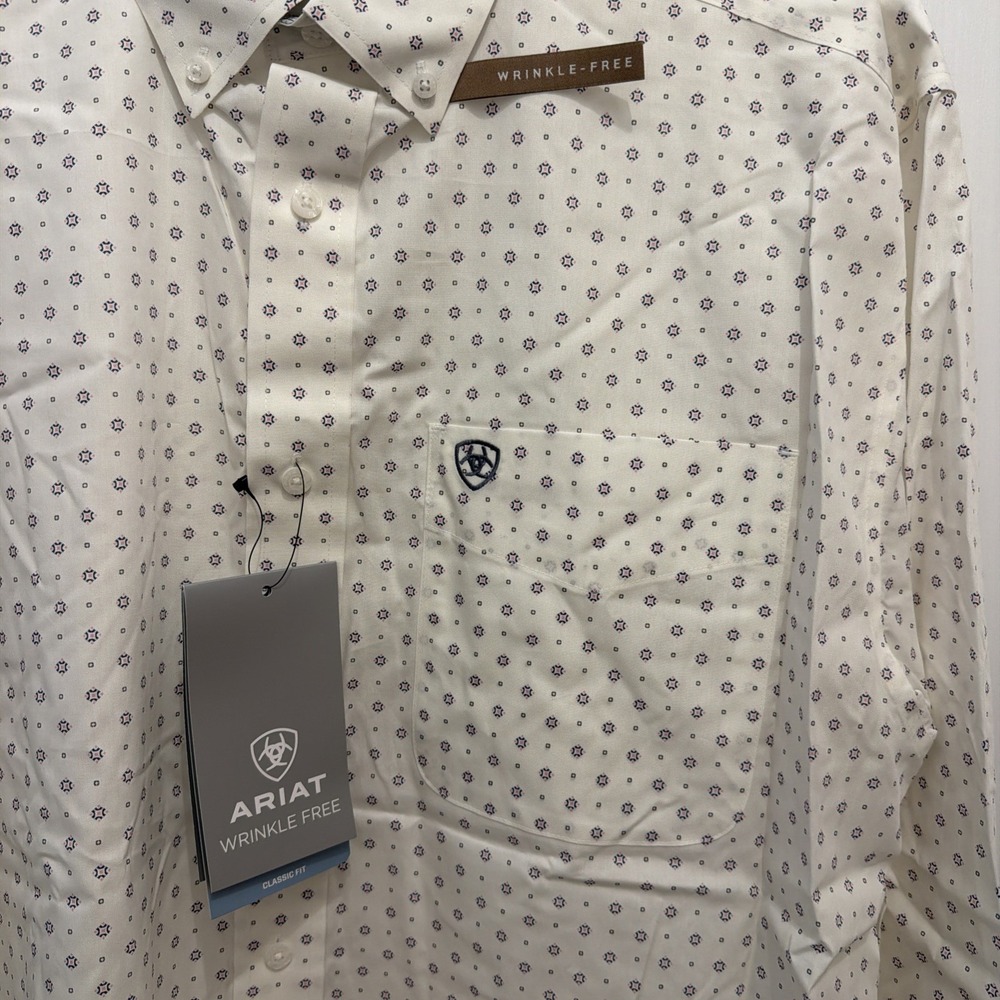 NEW Ariat Wrinkle Free OGDEN Classic Fit‎ L/S Shirt, White, Men's Sz S - Picture 3 of 9